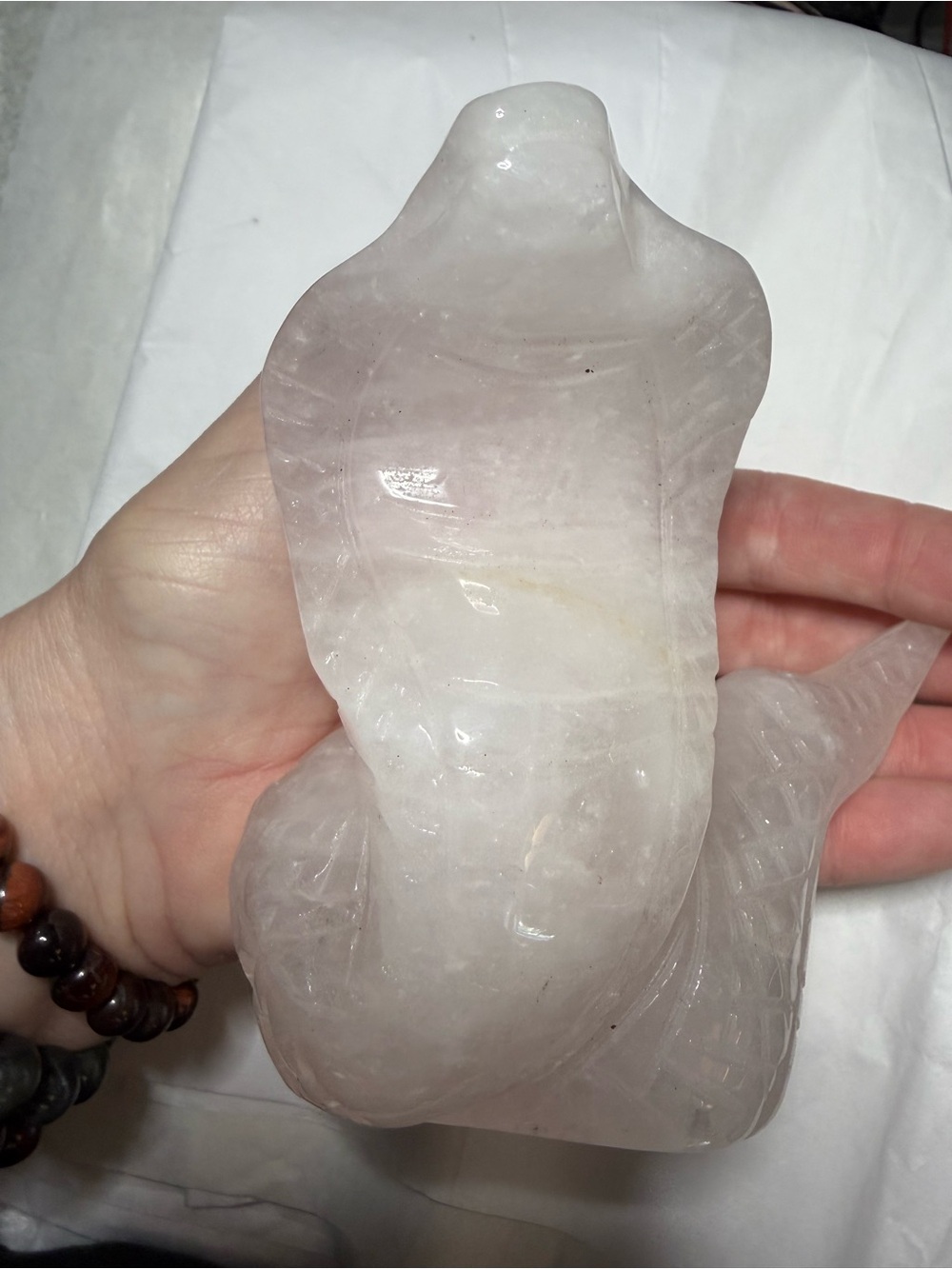 Hand-Carved Rose Quartz Cobra Sculpture